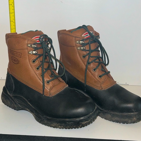 IRON AGE - UNISEX - Brown & Black Leather Steel Toe Boots W9-Worn a few X - Picture 1 of 2